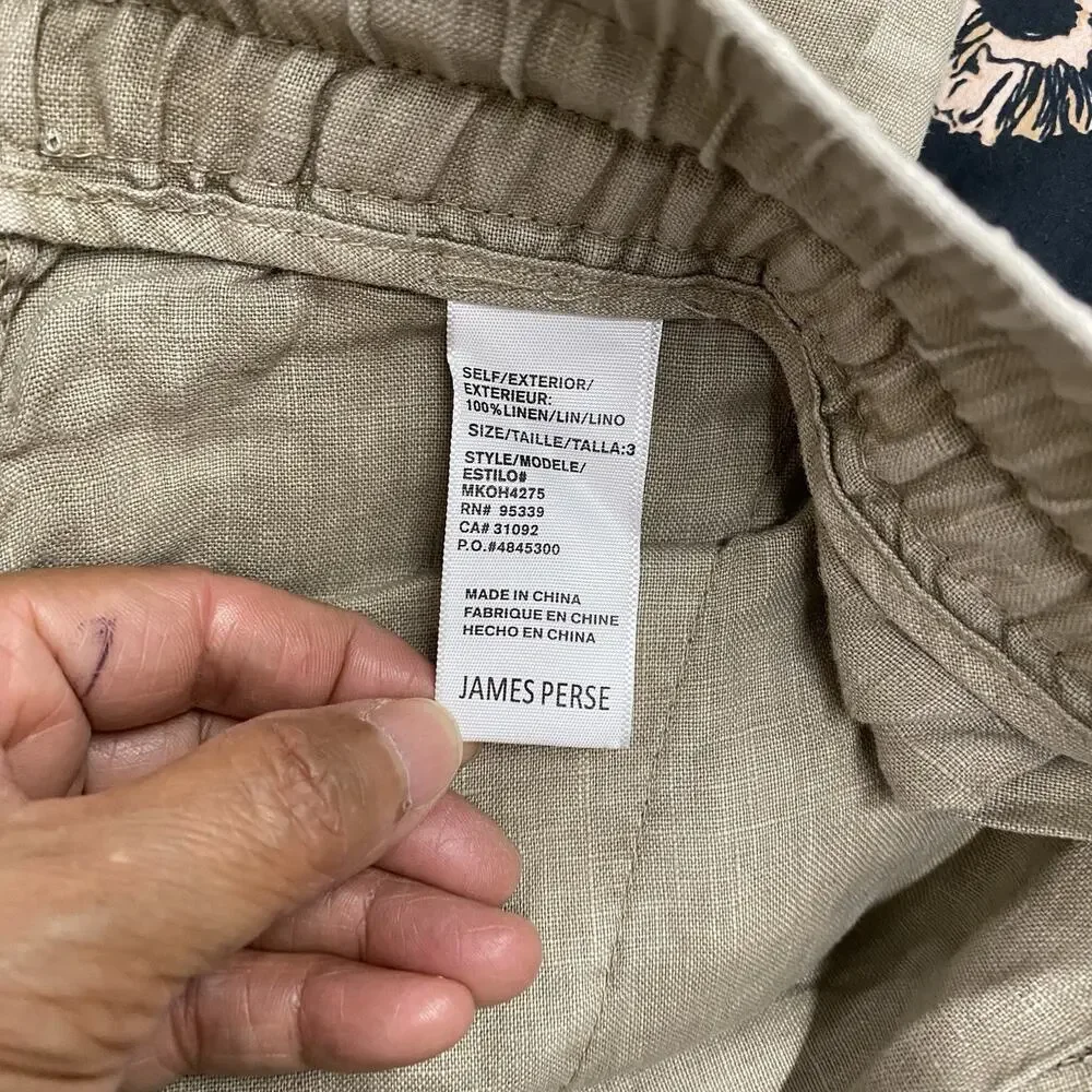 James Perse Men’s 100% Linen Drawstring Shorts Size 3 Beige Coastal Quiet Luxury